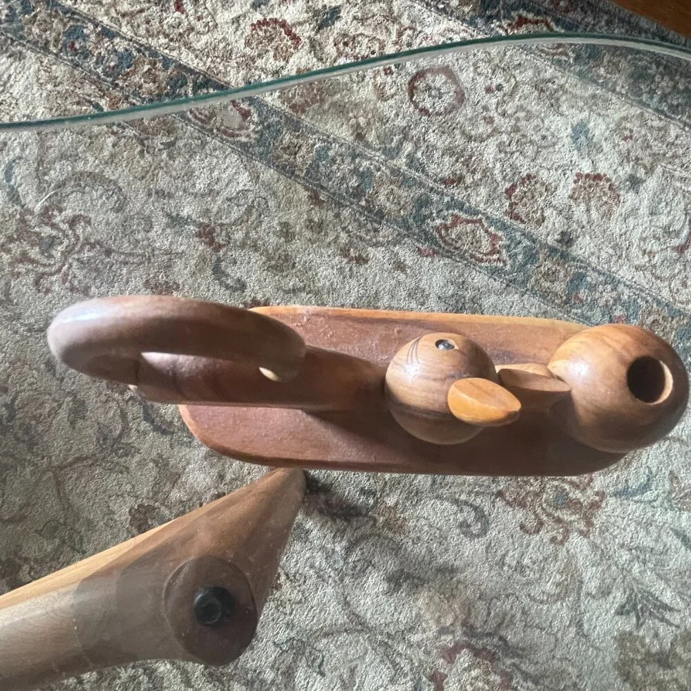 Mid Century Italian Wooden Cat with Ball Pen Holder